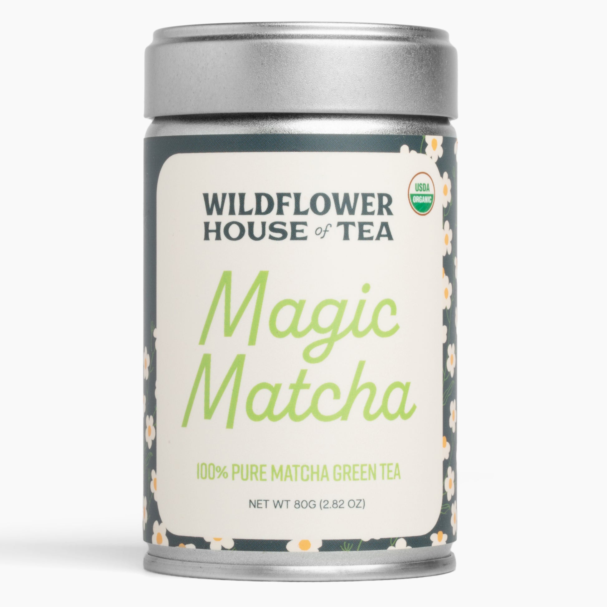 Canister of Wildflower House of Tea Magic Matcha on a white background